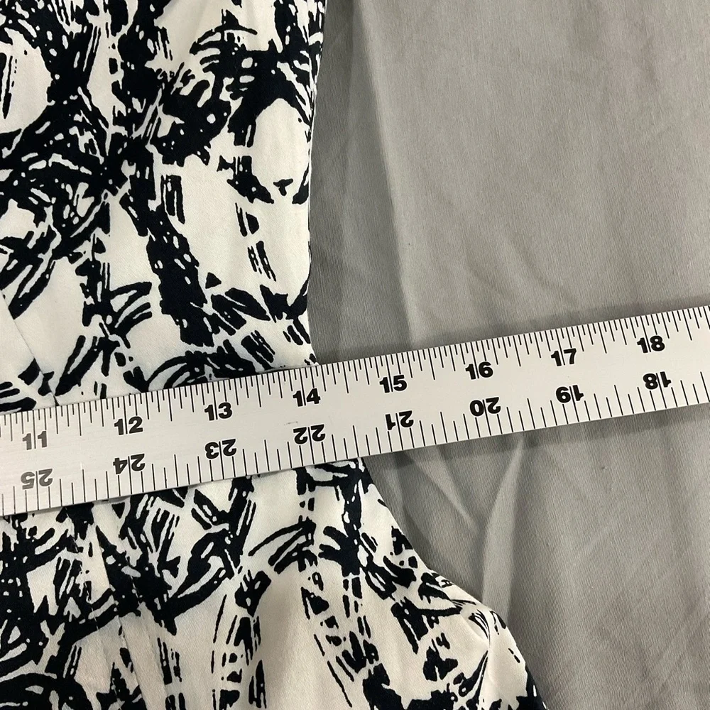 Calvin Klein A-Line Midi Dress Womens 8 Black White Abstract‎ Sleeveless Lined